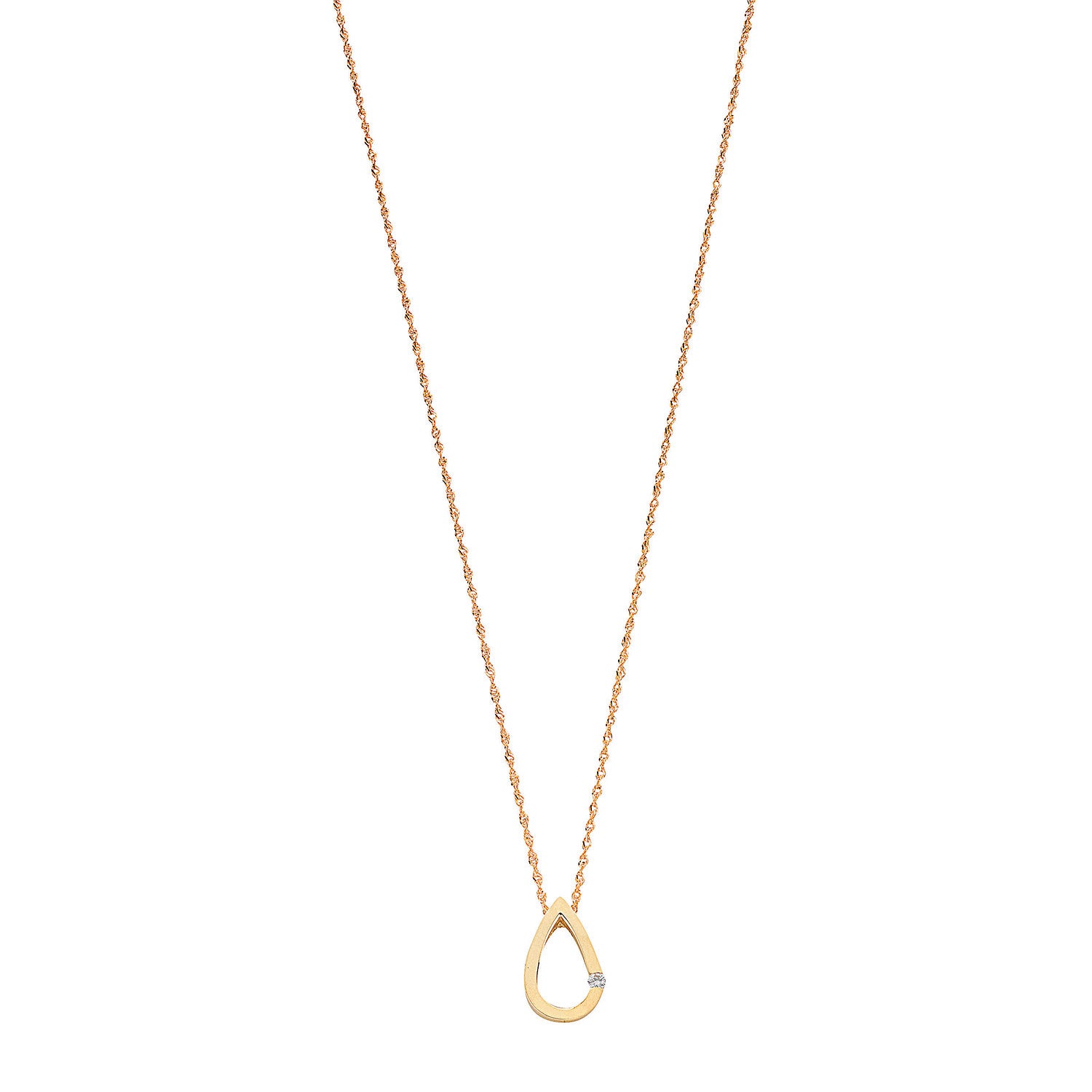 9ct Yellow Gold 0.04ct Diamond Tear Drop Pendant with 18in/45cm Chain