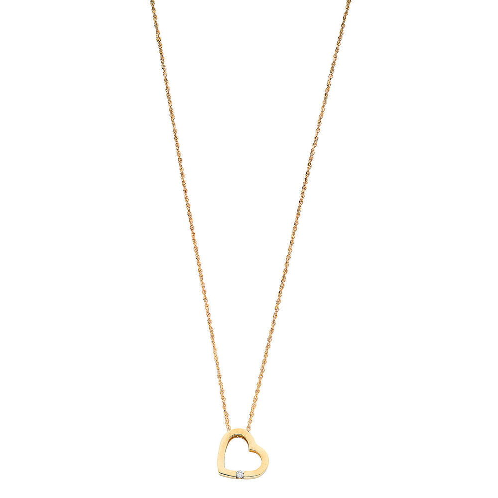 9ct Yellow Gold 0.04ct Diamond Heart Pendant with 18in/45cm Chain – product view