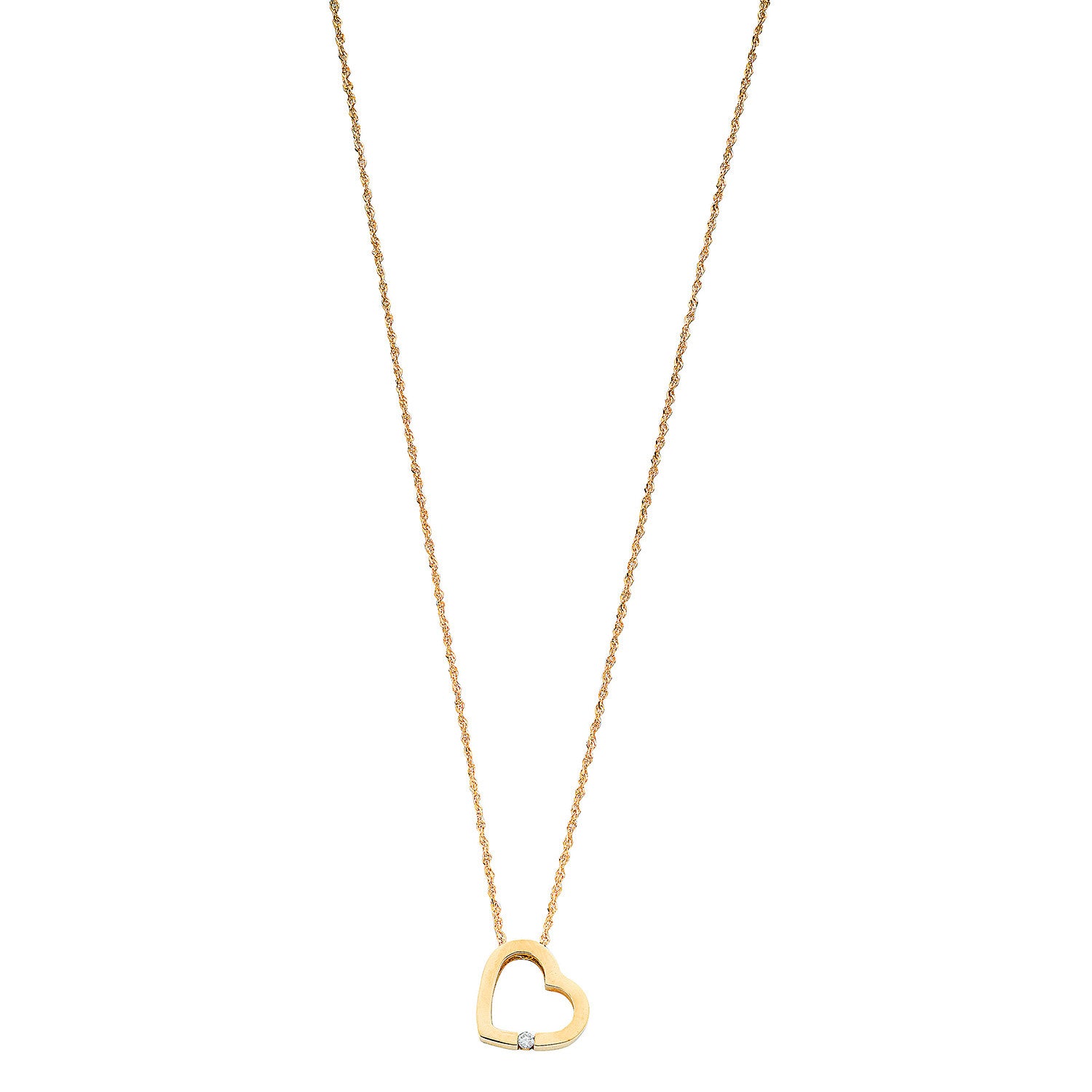 9ct Yellow Gold 0.04ct Diamond Heart Pendant with 18in/45cm Chain