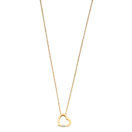 9ct Yellow Gold 0.04ct Diamond Heart Pendant with 18in/45cm Chain