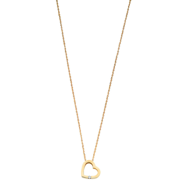9ct Yellow Gold 0.04ct Diamond Heart Pendant with 18in/45cm Chain