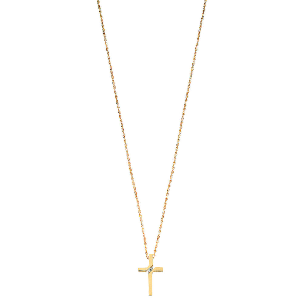 9ct Yellow Gold 0.04ct Diamond Cross Pendant with 18in/45cm Chain