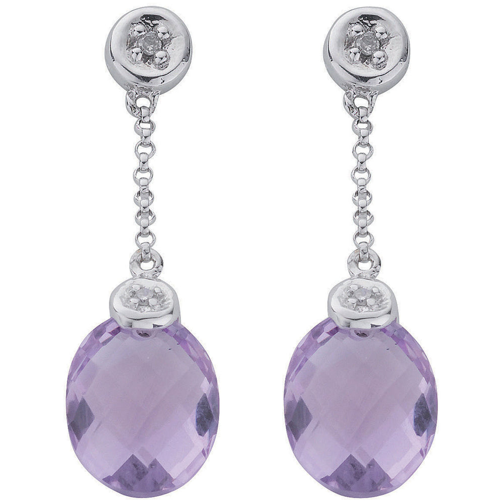 9ct White Gold 0.04ct Diamond & 4.66ct Amethyst Drop Earrings – product view