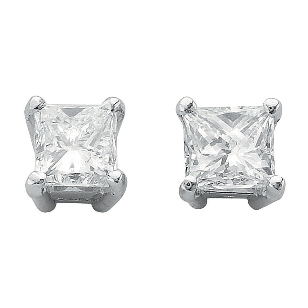 18ct White Gold 1.00ct Claw Set Princess Cut Diamond Stud Earrings – product view