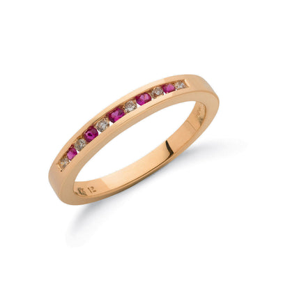 9ct Yellow Gold 0.12ct Diamond & 0.16ct Ruby Eternity Ring