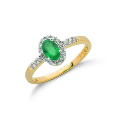 9ct Yellow Gold 0.16ct Diamond & 0.45ct Emerald Cluster Ring