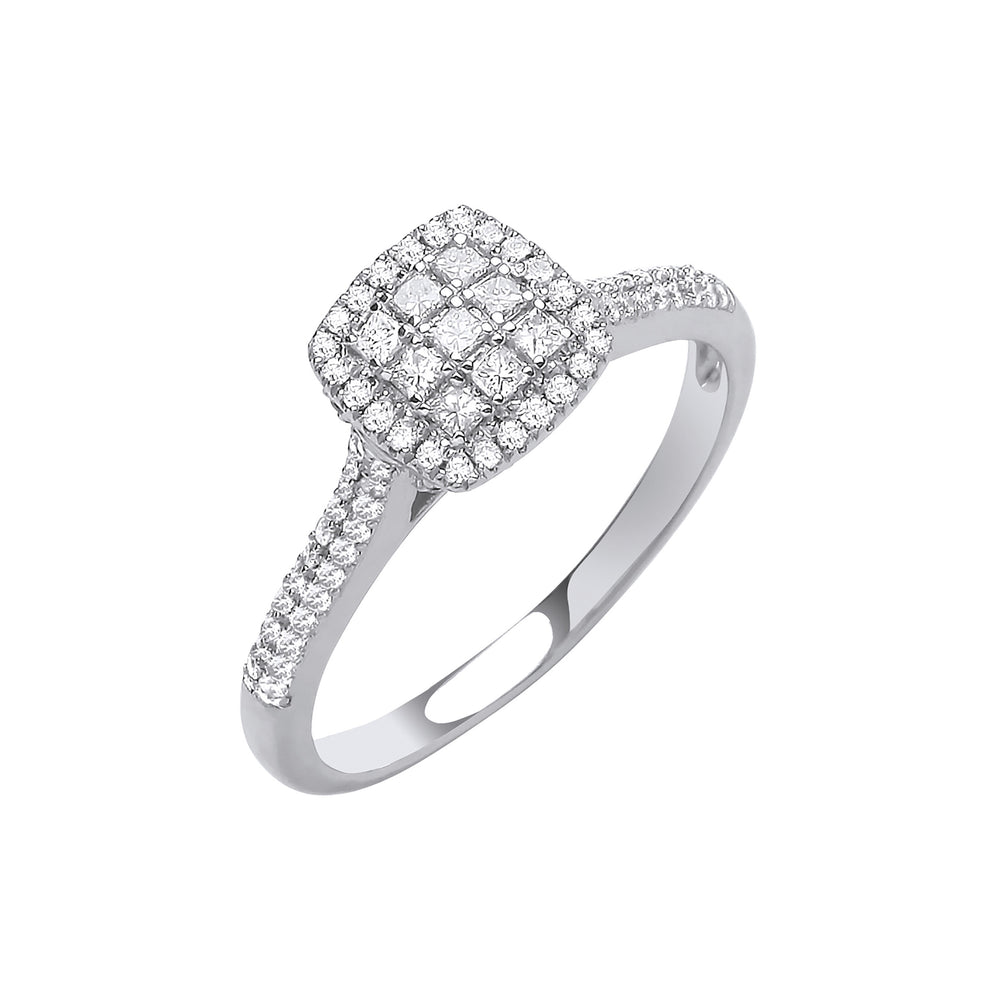 18ct White Gold Square Halo Style 0.50ct Diamond Ring – product view