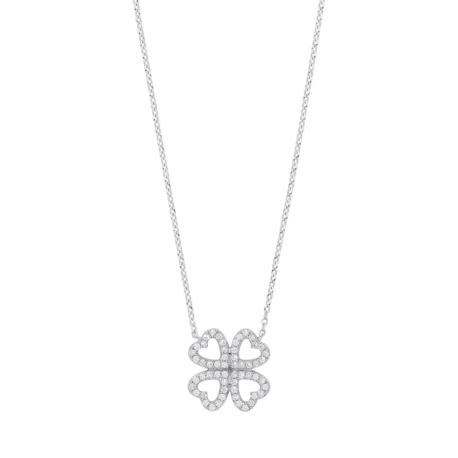 9ct White Gold 0.18ct Diamonds Four-leaf Clover (18in/45cm) Chain