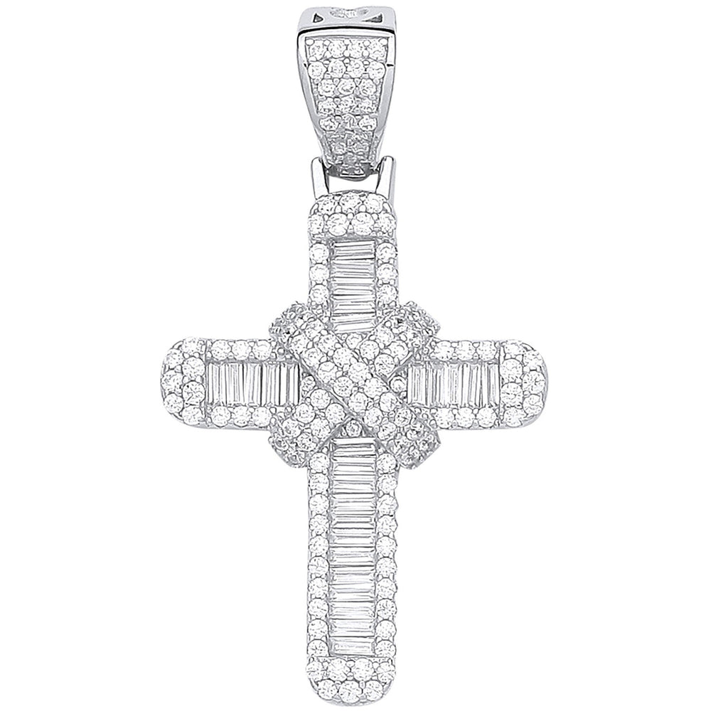 Silver Round & Baguette Cubic Zirconias Kiss Cross