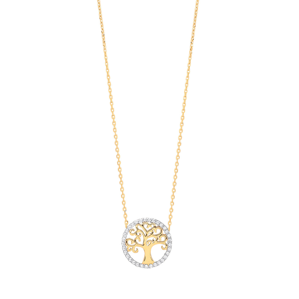 Yellow Gold Tree of Life Cubic Zirconia, 18" Necklace