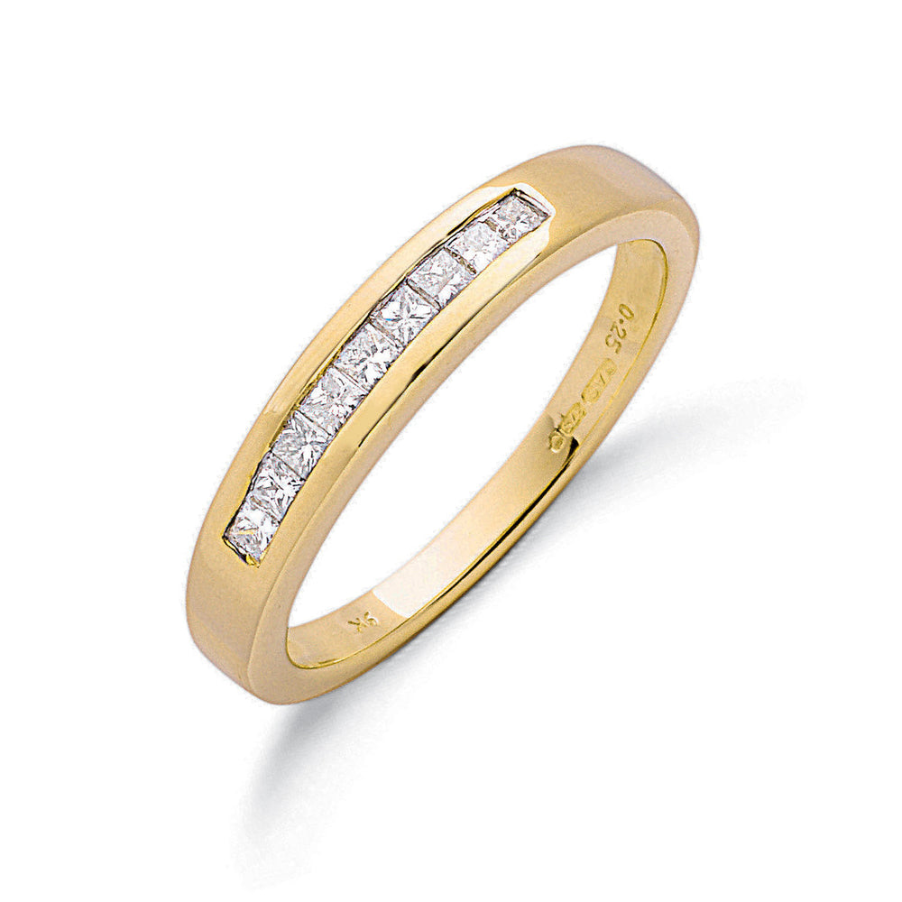 9ct Yellow Gold 0.25ct Princess Cut Diamond Eternity Ring