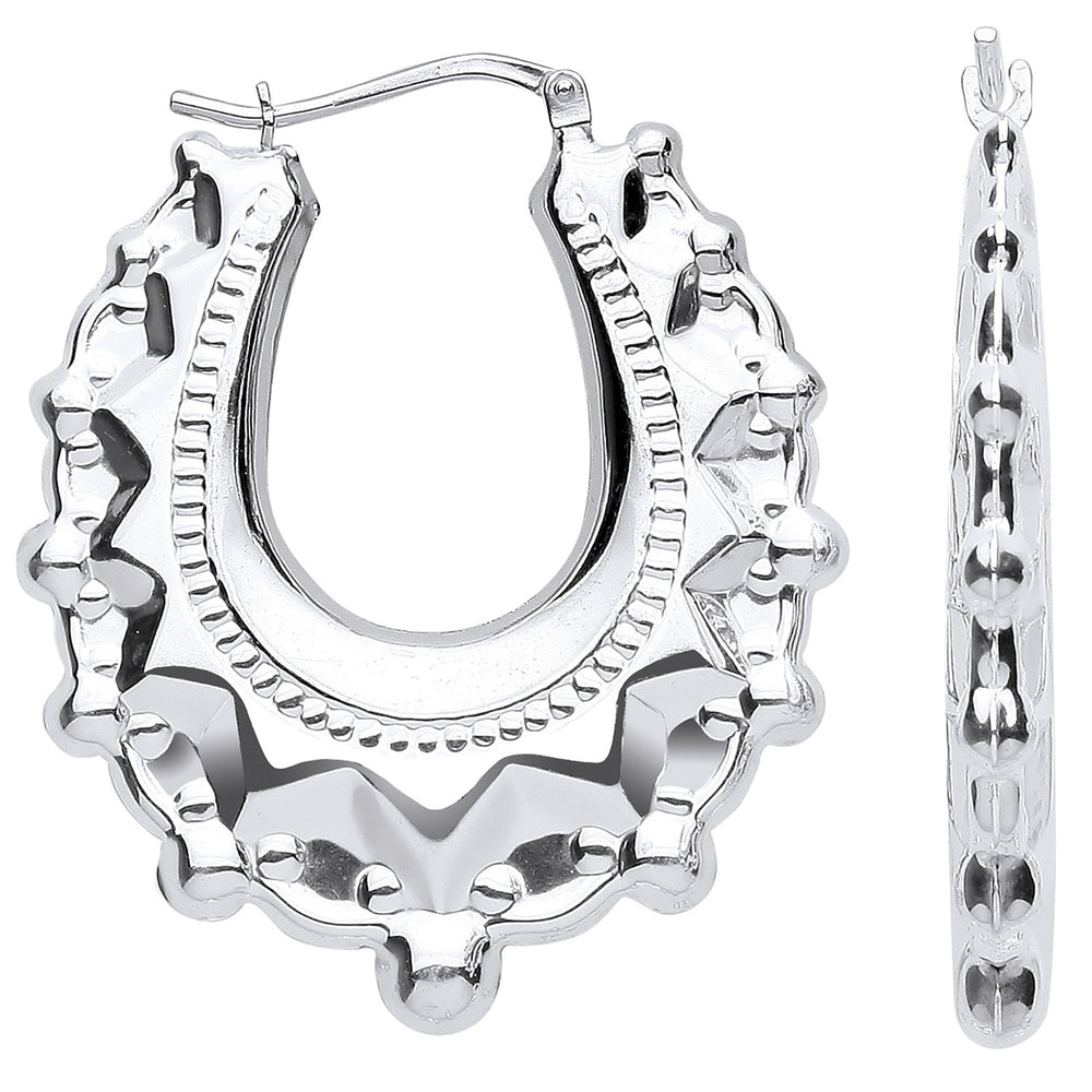 Silver Embossed Hinged Medium Oval Creoles