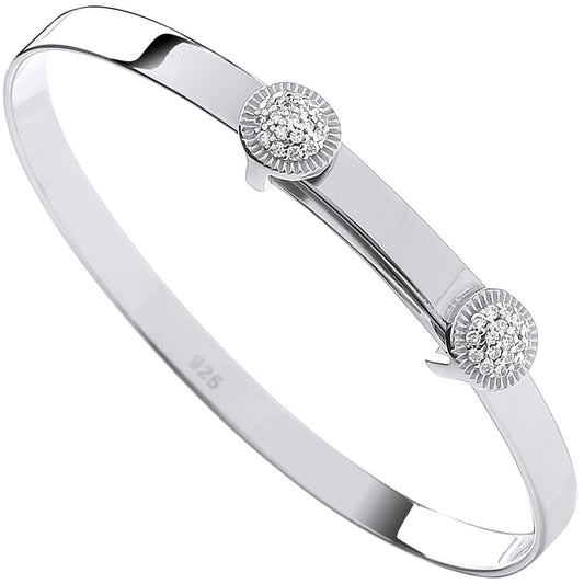 Silver Expandable Cubic Zirconia Round Studs Baby Bangle