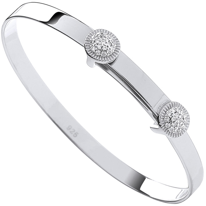 Silver Expandable Cubic Zirconia Round Studs Baby Bangle