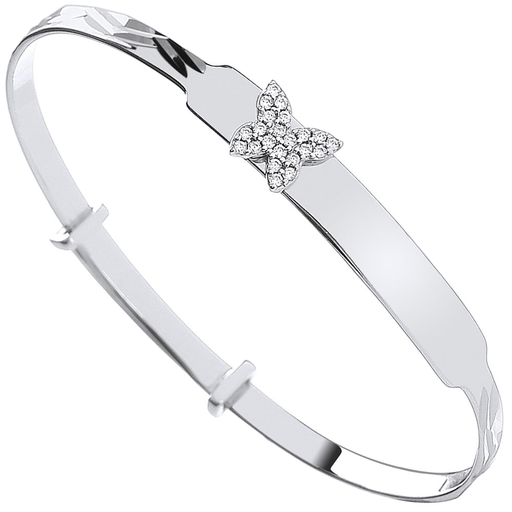 Silver Cubic Zirconia Butterfly Expandable ID Baby Bangle