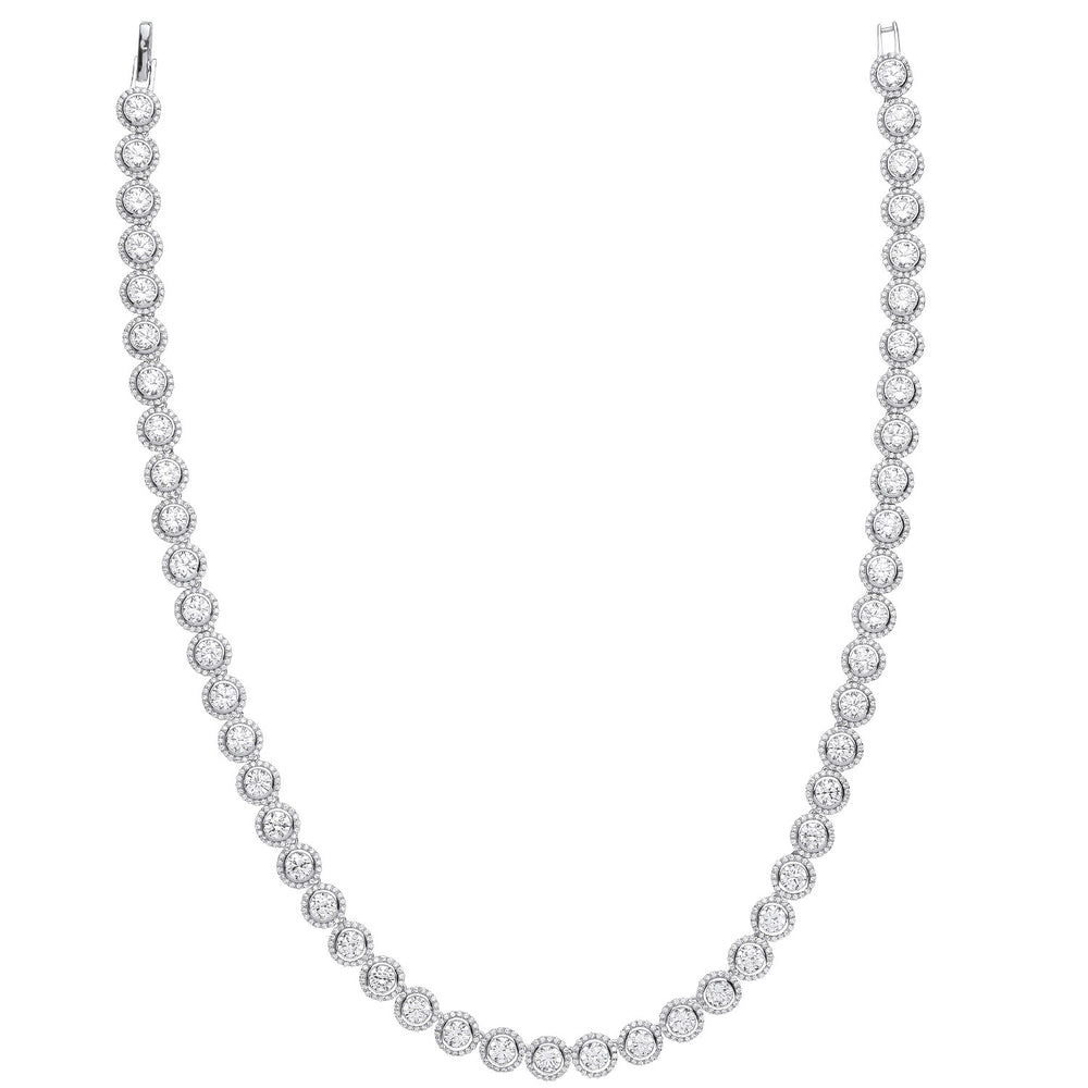 Silver Rubover Round Cubic Zirconia Halo Style Tennis Collarette