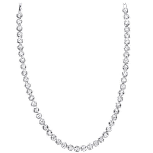 Silver Rubover Round Cubic Zirconia Halo Style Tennis Collarette