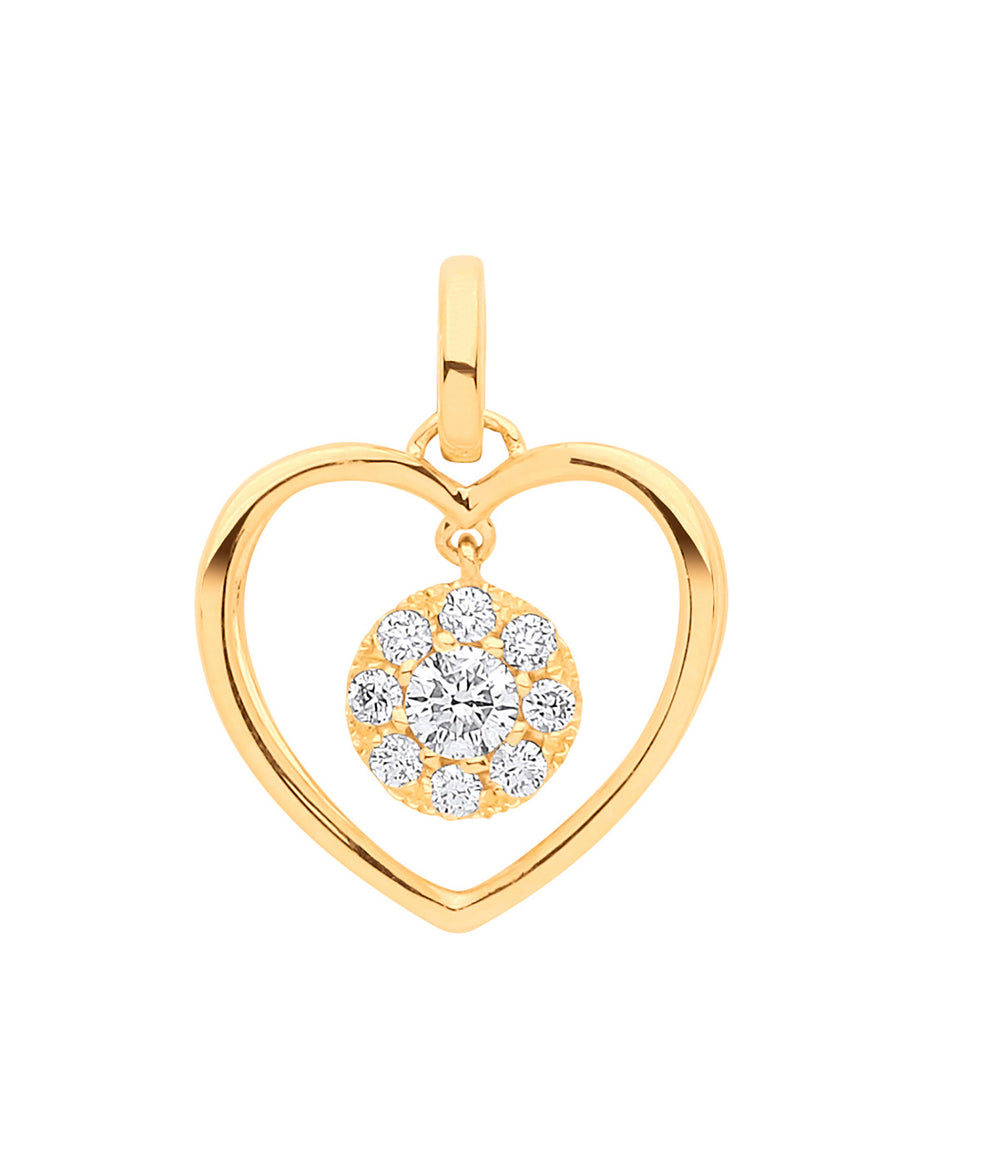 9ct Yellow gold 0.30ct Heard shape drop pendant – product view