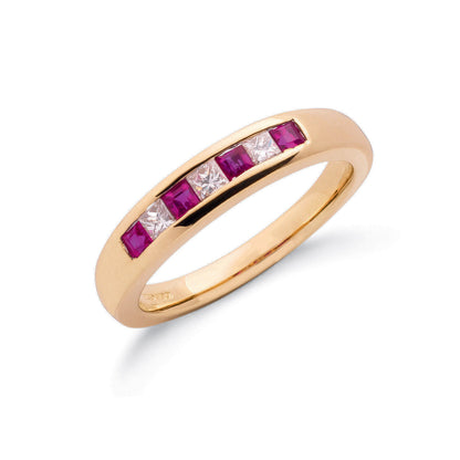 9ct Yellow Gold Princess Cut 0.20ct Diamond & 0.35ct Ruby Eternity Ring