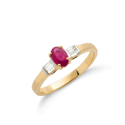 9ct Yellow Gold Baguette Cut 0.11ct Diamond & 0.60ct Ruby Ring – product view