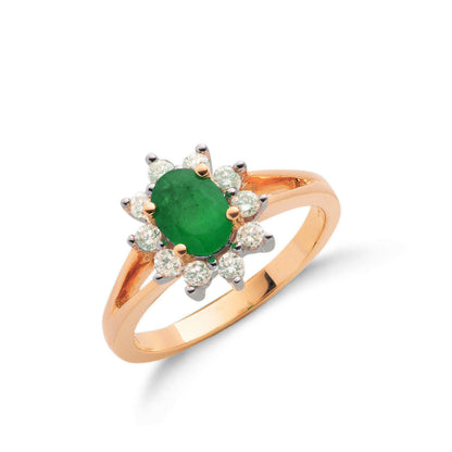 9ct Yellow Gold 0.36ct Diamond & 0.79ct Emerald Cluster Ring – product view