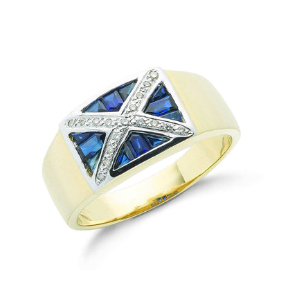 9ct Yellow Gold 0.10ct Diamond & 0.60ct Blue Sapphire Scotland Ring – product view