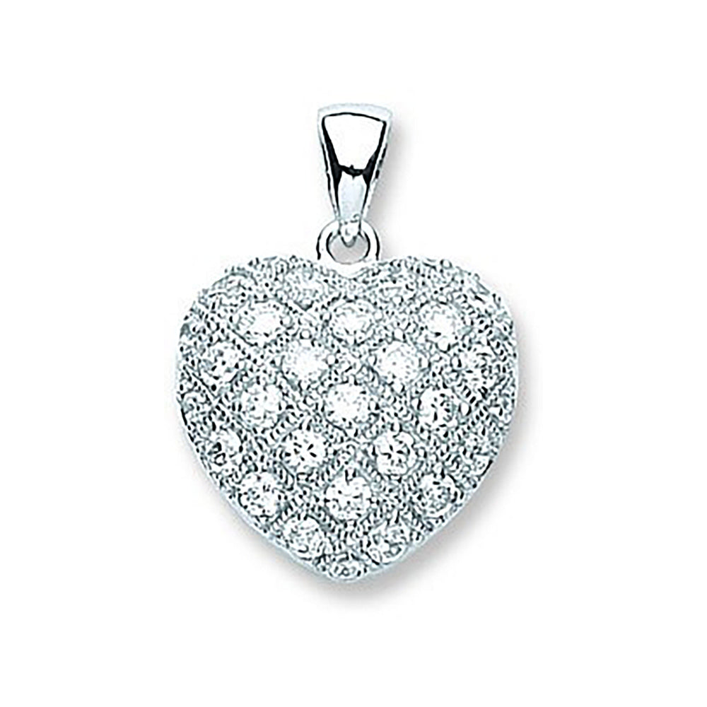 Silver Fancy Cubic Zirconia Heart Pendant