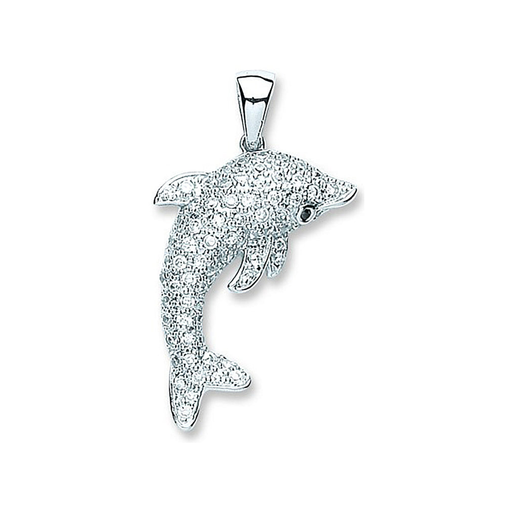 Silver Cubic Zirconia Dolphin Pendant – product view