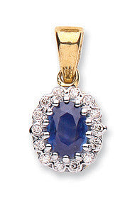 9ct Yellow Gold 0.12ct Diamond & 0.80ct Sapphire Pendant