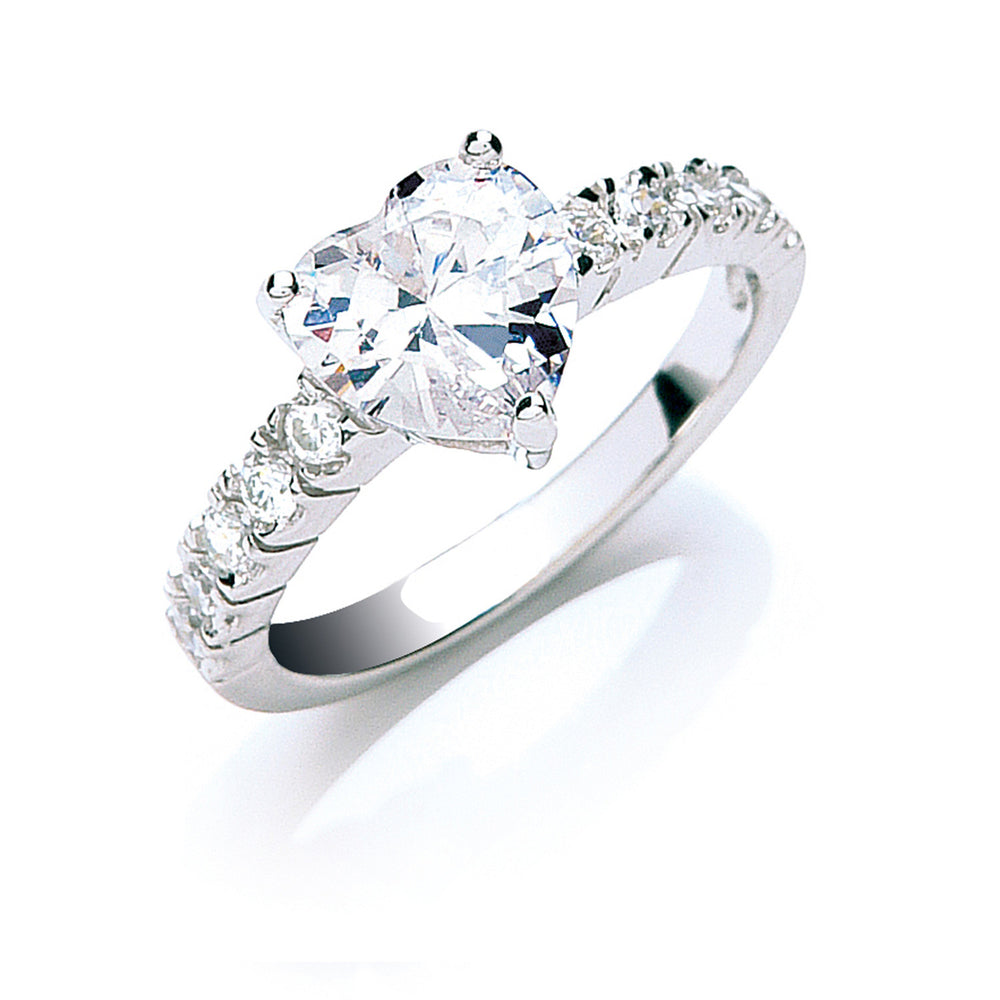 Silver Claw Set Heart Cubic Zirconia Solitaire Ring