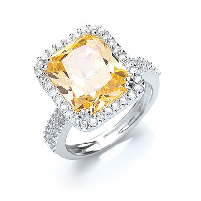 Silver Yellow & White Princess Cut Cubic Zirconia Ring