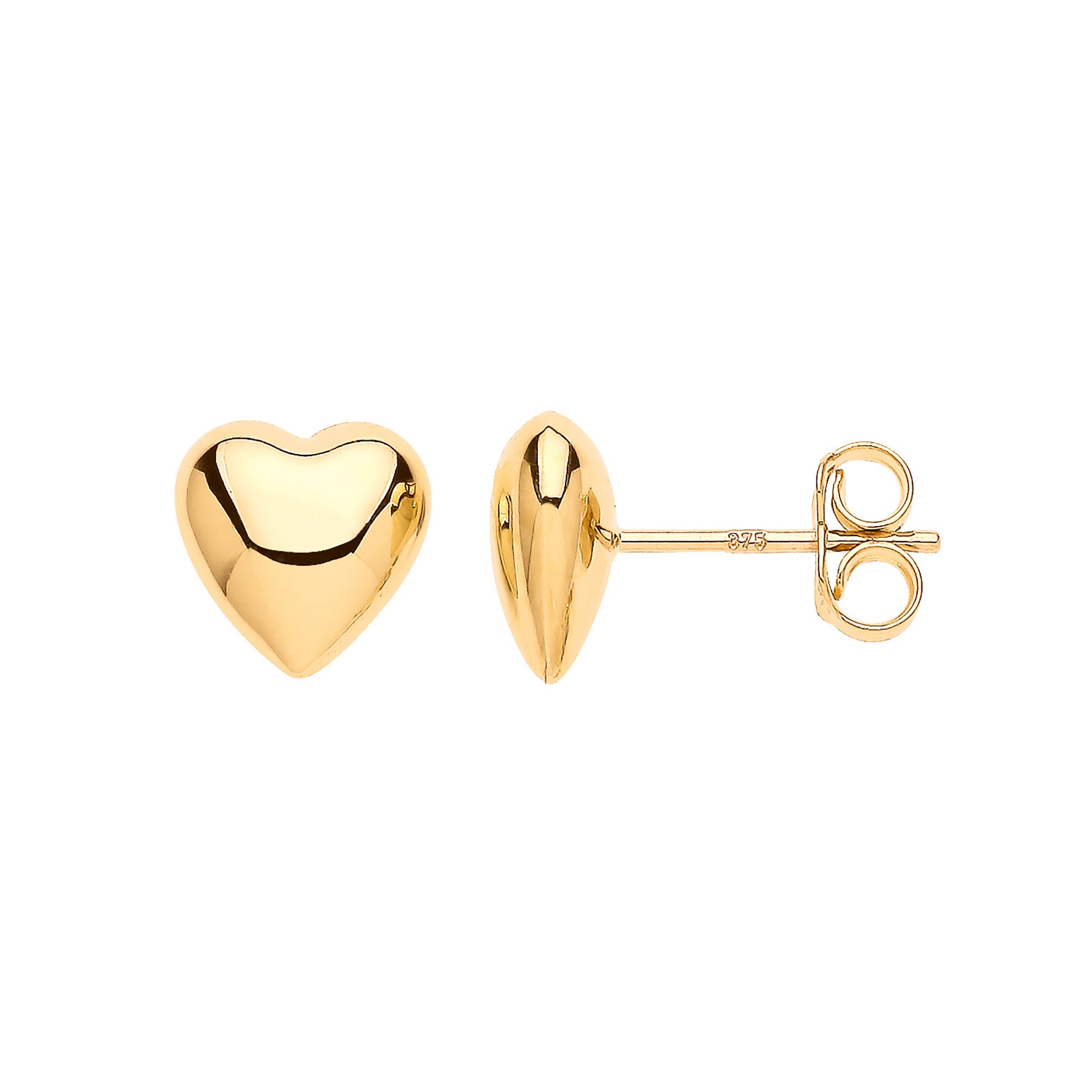 Yellow Gold Puffed Heart Stud Earrings