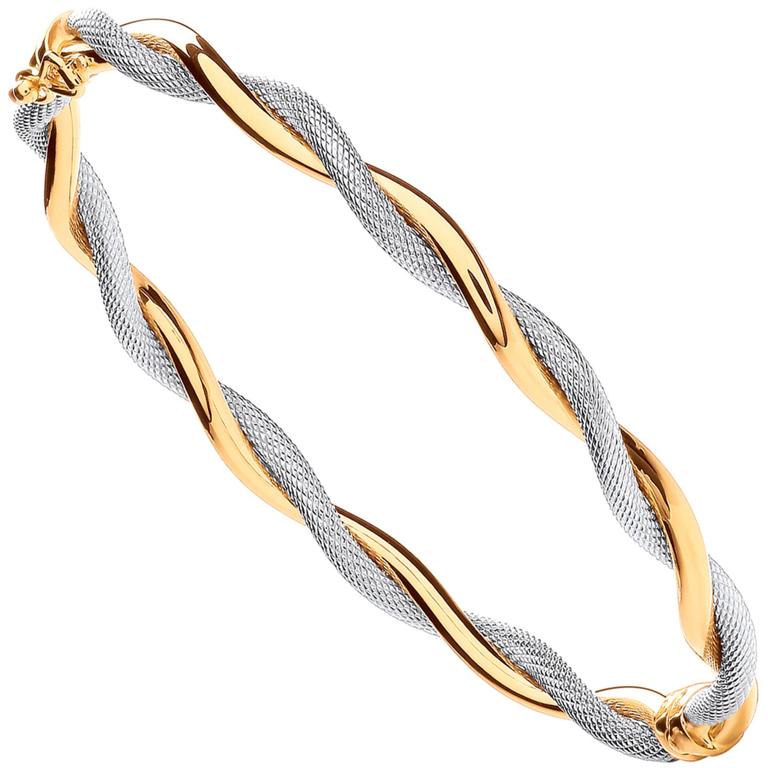 Yellow&White Gold Twist Hollow Oval Bangle