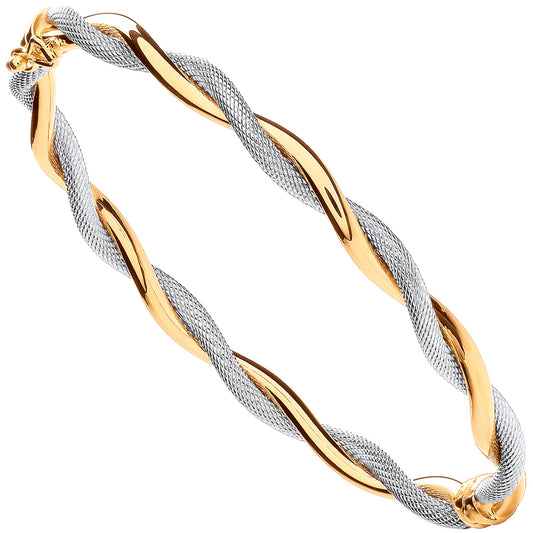Yellow&White Gold Twist Hollow Oval Bangle