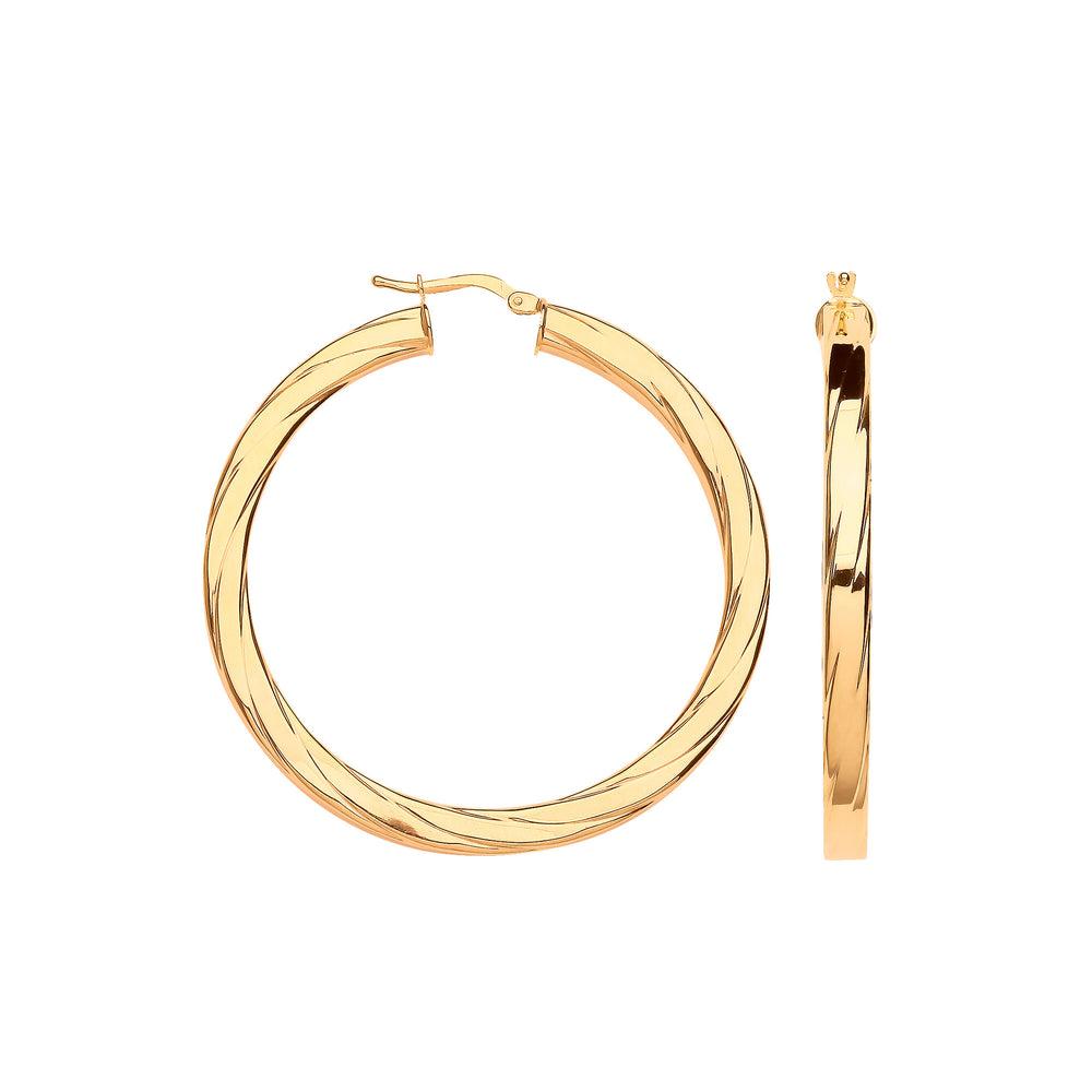 Yellow Gold 48mm Square Tube Ribbed Hoop Earrings – product view