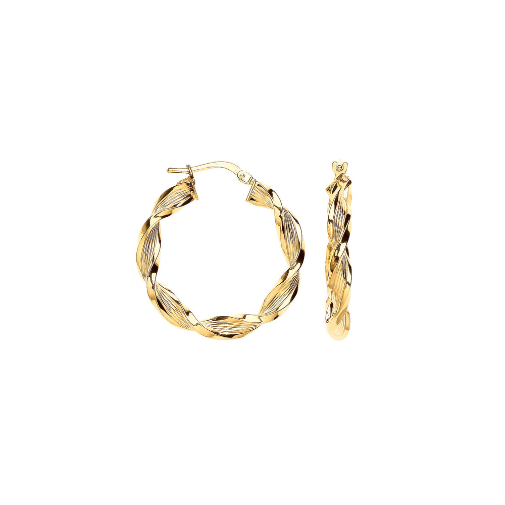 Yellow Gold 29mm Ribbed Twist Hoop Earrings – product view