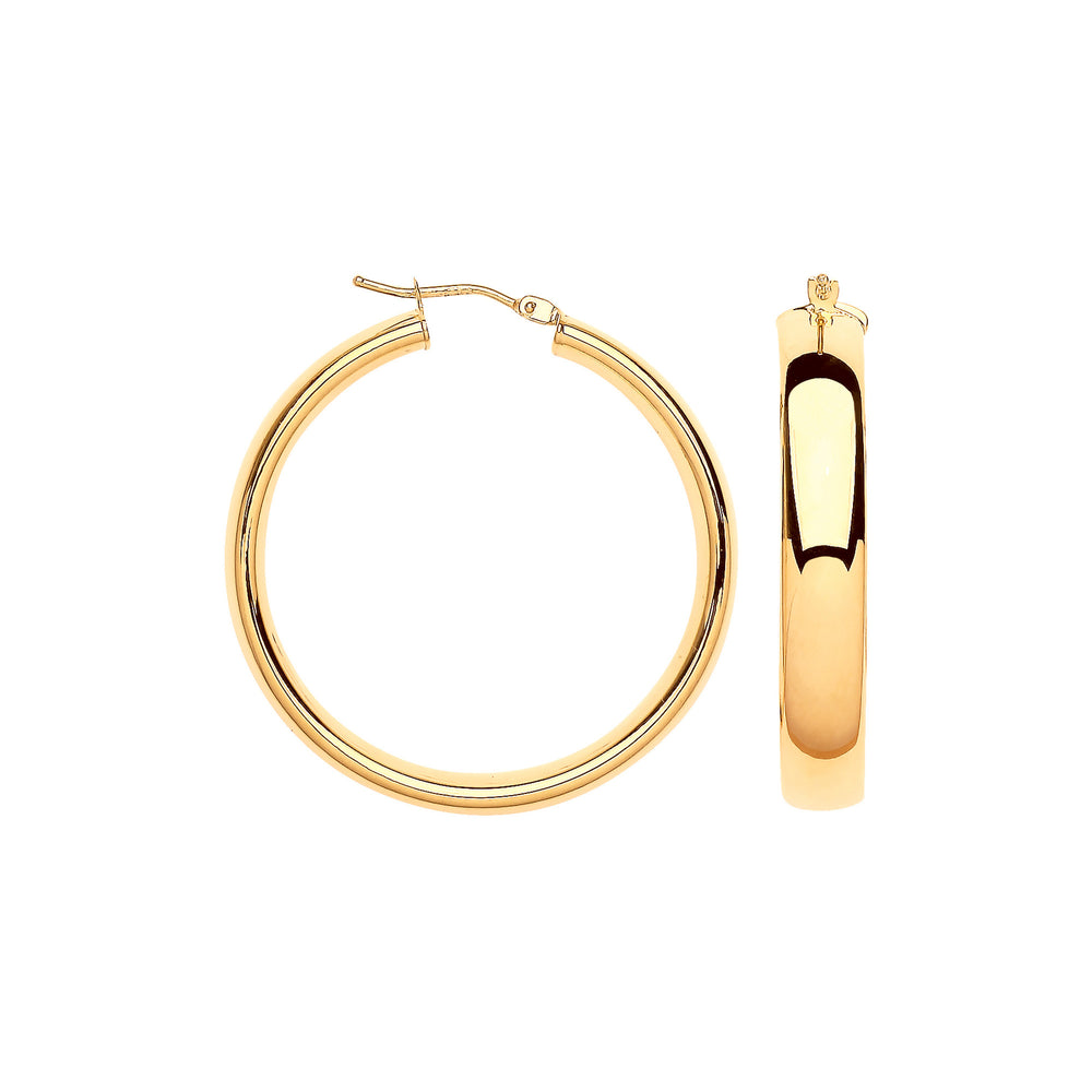 Yellow Gold 35mm Court Shape Tube Hoop Earrings