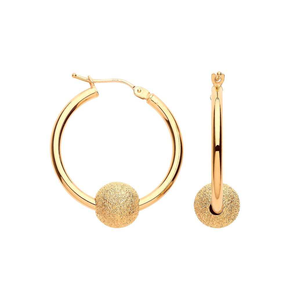 Yellow Gold 23mm Glitter Ball Hoop Earrings