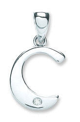 9ct White Gold 0.01ct Diamond C Initial