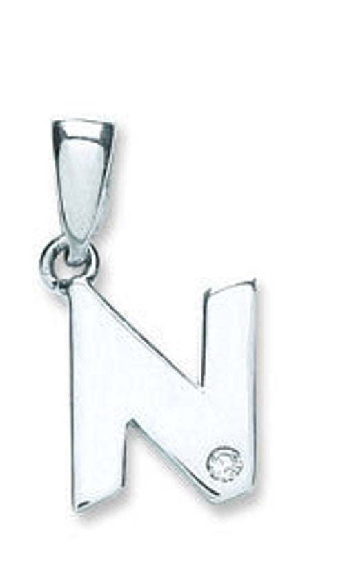 9ct White Gold 0.01ct Diamond N Initial