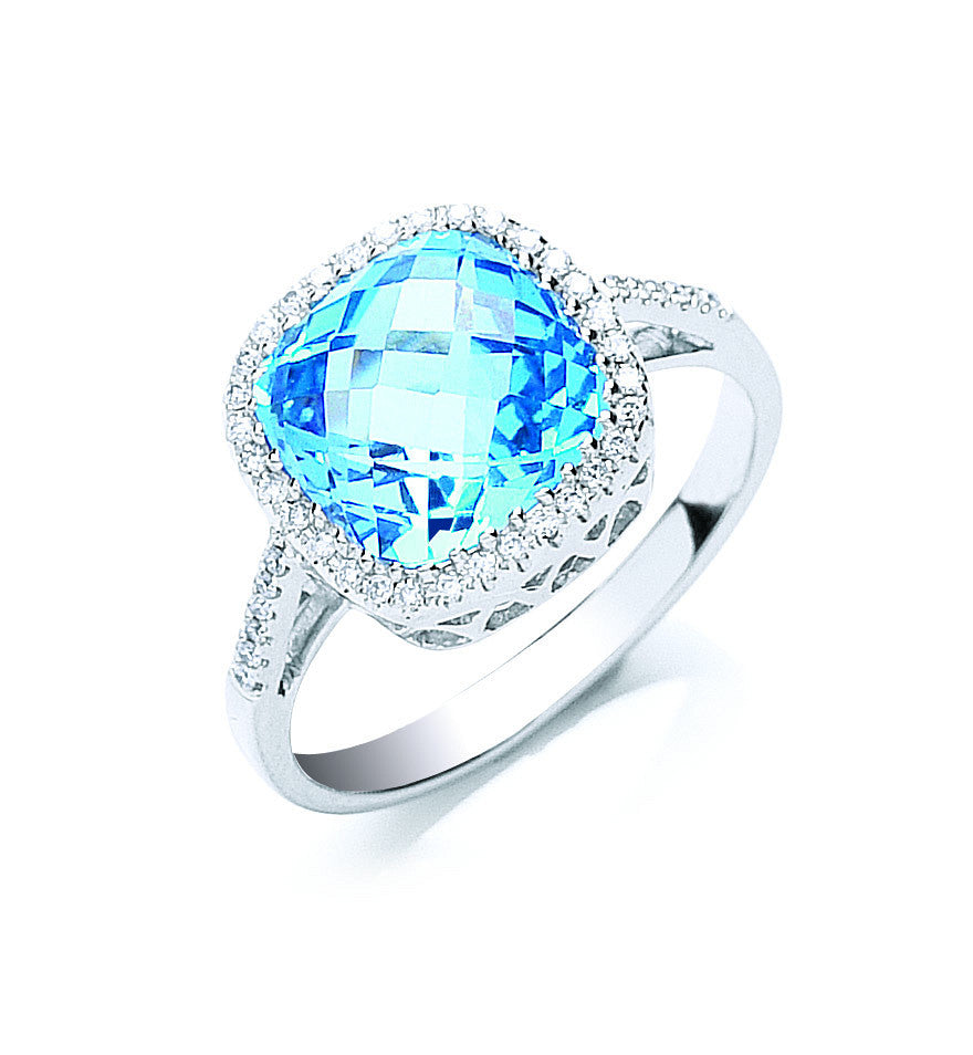 9ct White Gold 0.15ct Diamond & 2.50ct Blue Topaz Ring – product view