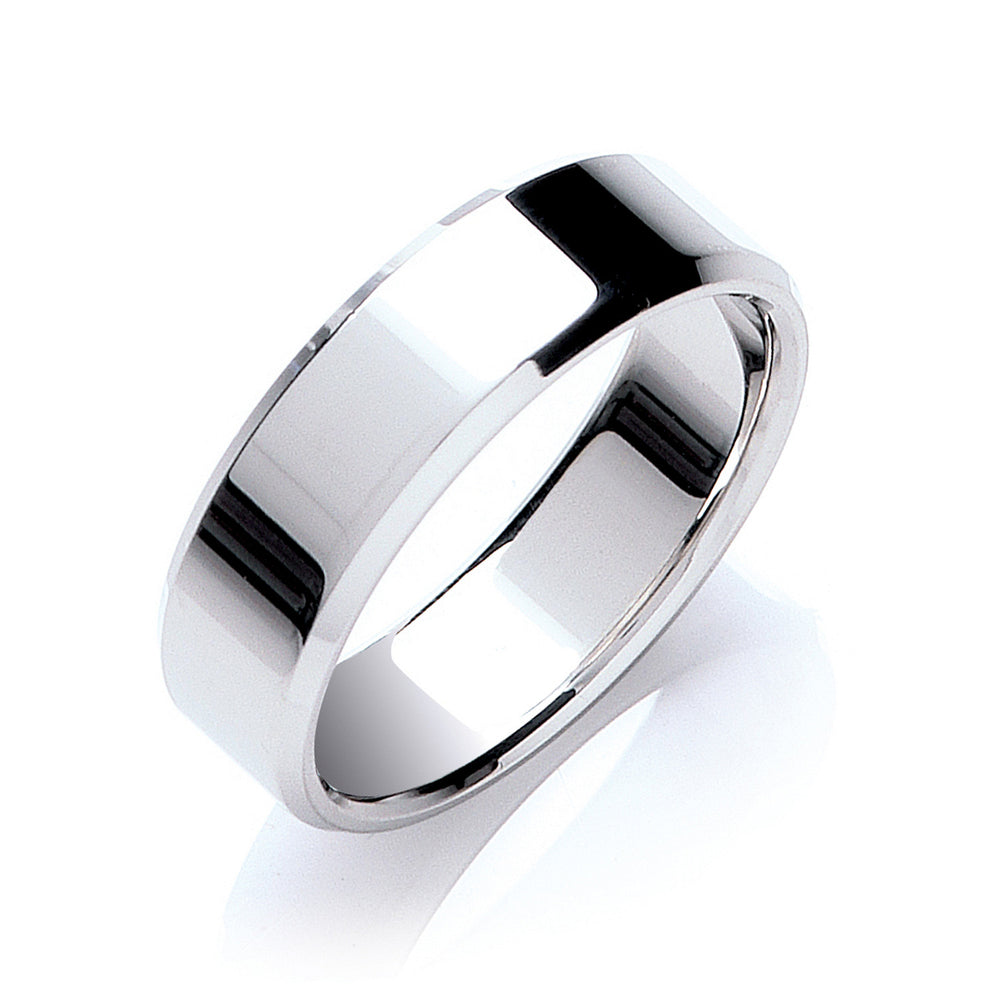 7mm Flat Court Bevelled Edge Wedding Band