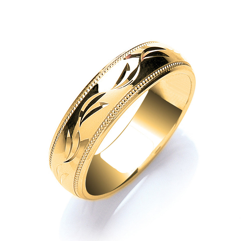 6mm Court Millgrain Edge & D/C Design Wedding Band