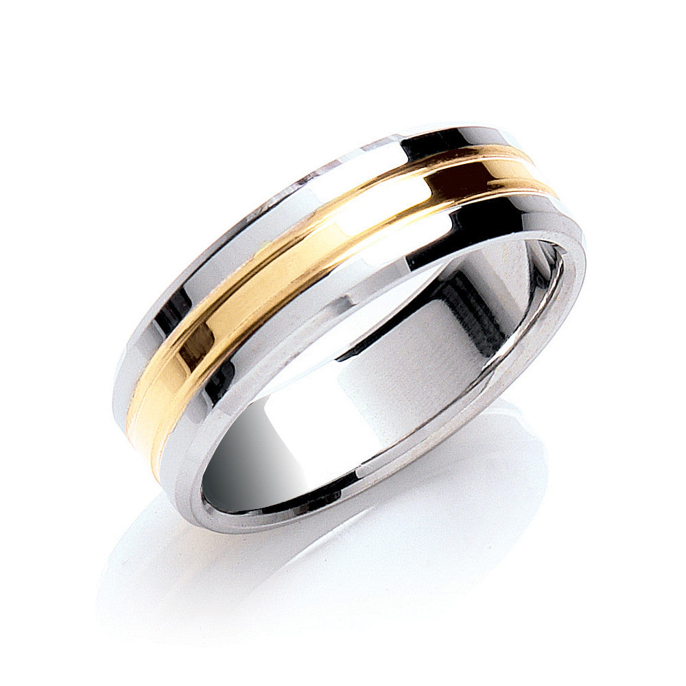 7mm F/C Bevelled Edge Polish Two Colour Wedding Band – product view