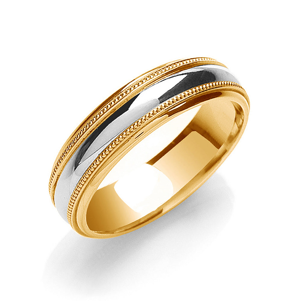 6mm Court Mill Grain Edges Two Colour Wedding Band – product view