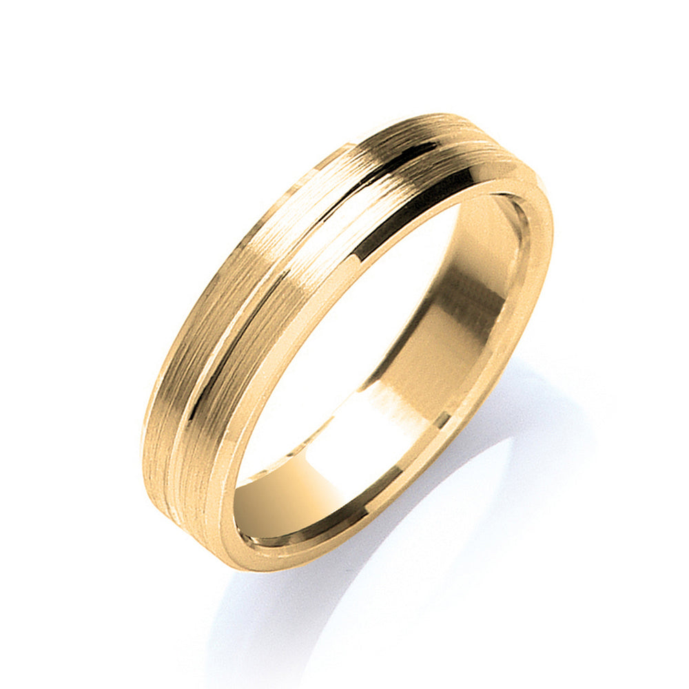 5mm Flat Court Bevelled Edge Centre Groove Matt Wedding Band