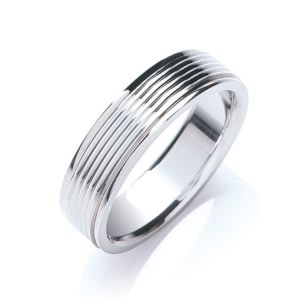6mm Flat Court Ribbed Wedding Band