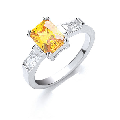 Silver Claw Set Amber Cubic Zirconia Solitaire Ring