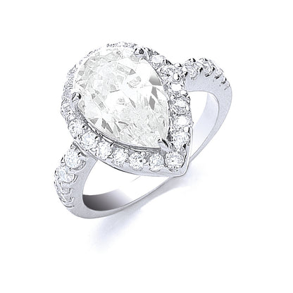 Silver Claw Set Pear Shape Centre Cubic Zirconia Ring