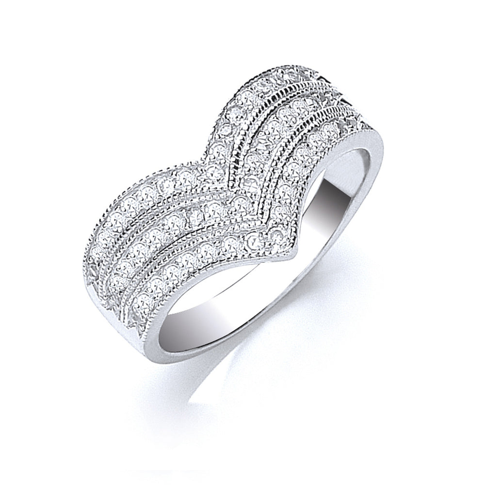 Silver Pave Set Cubic Zirconia Triple Wishbone Ring – product view